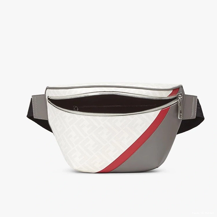 Affordable HOT Fendi FF Red Bag Motif Belt In Fabric White 0814
